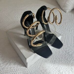 Like New Simmi London Black Snake Print Cuff Stiletto Heels size 6